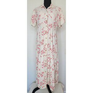 SILK EXCHANGE Vintage 90's 100% Silk Floral Print Button Front Midi Dress sz M